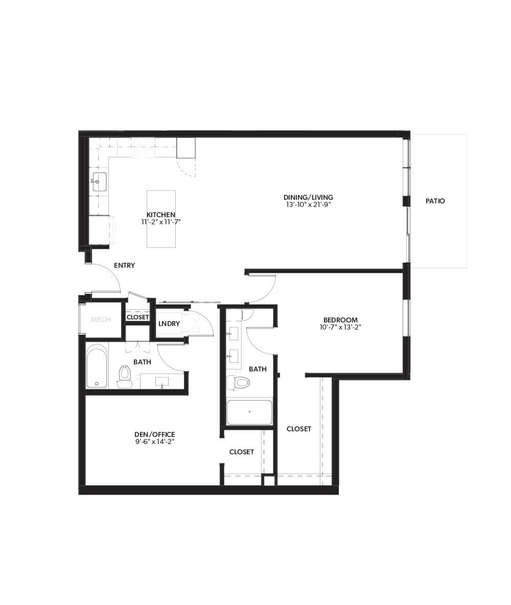 1 Bed 1 Bath Den Office