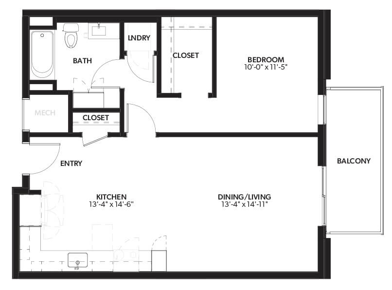 1 Bed 1 Bath Floorplan