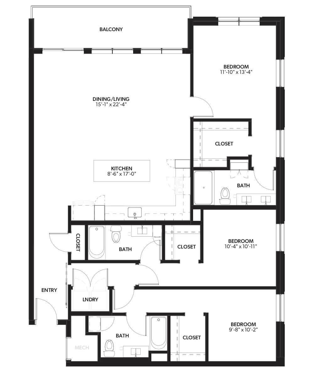 3 Bed 3 Bath Floorplan