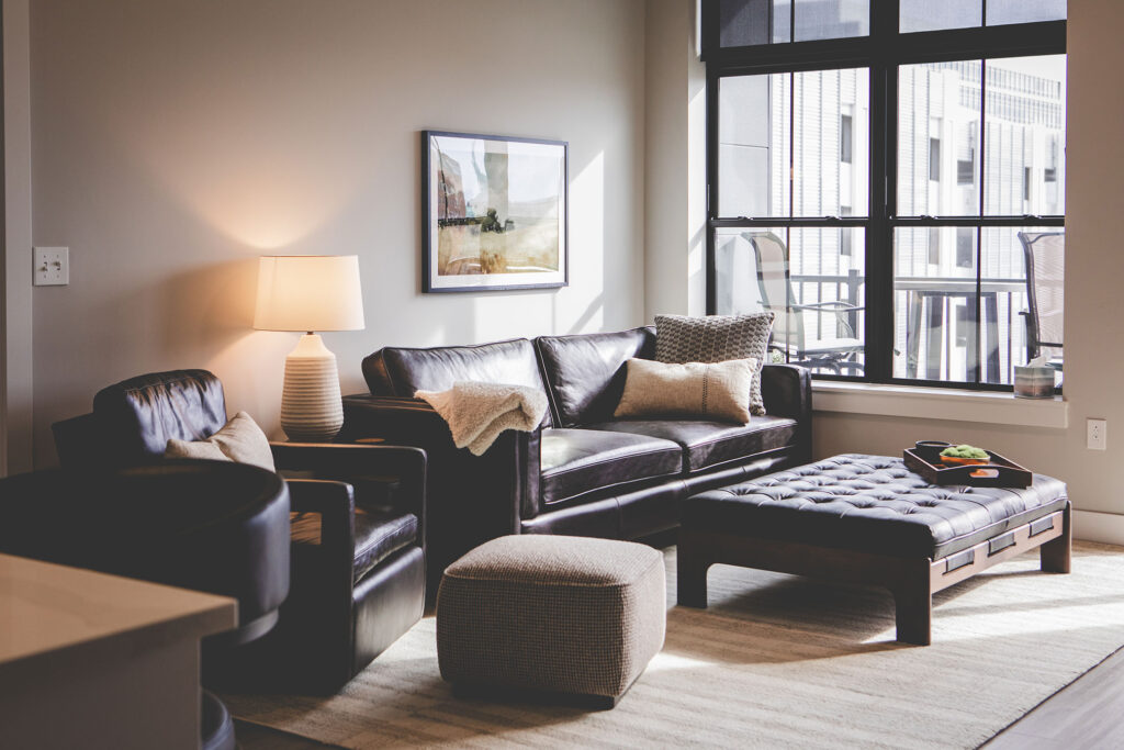 Light-filled 1 bedroom apartment at The Pearl in downtown Fort Wayne with modern finishes